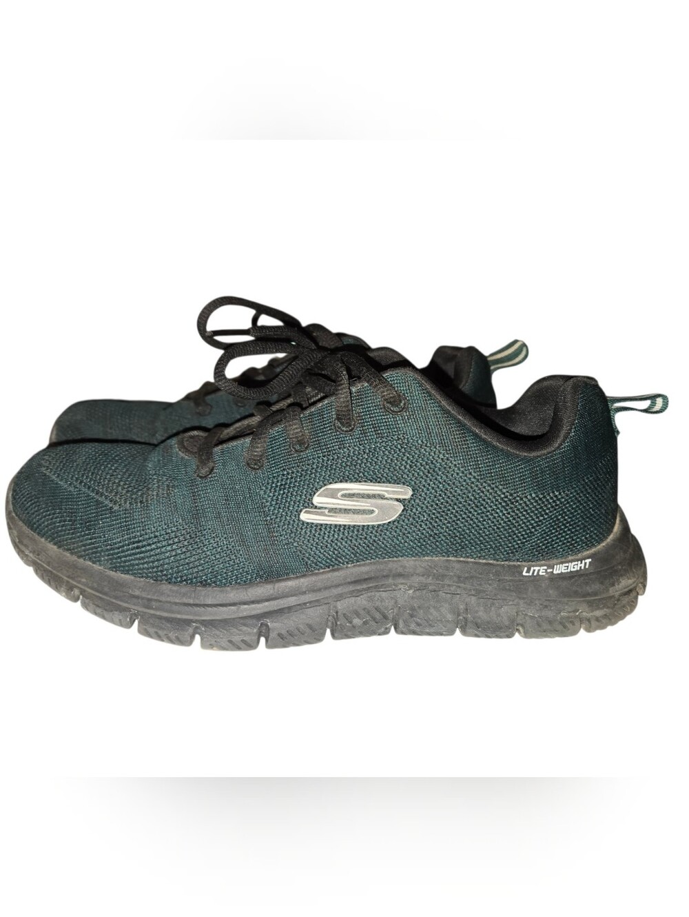 Skechers Men's Black and Dark Teal Lightweight Lace-Up Sneakers